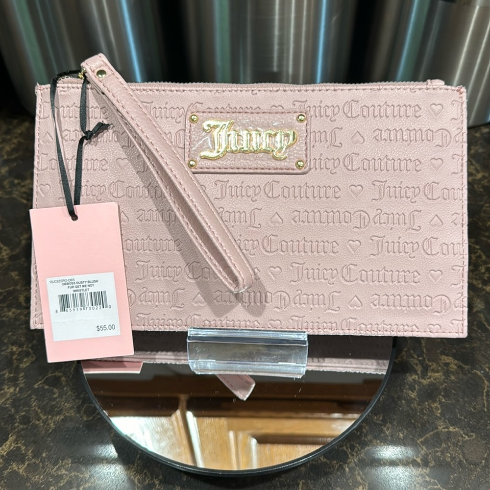 Juicy Couture Embossed Dusty Blush Leather For Get Me Not Wristlet NWT